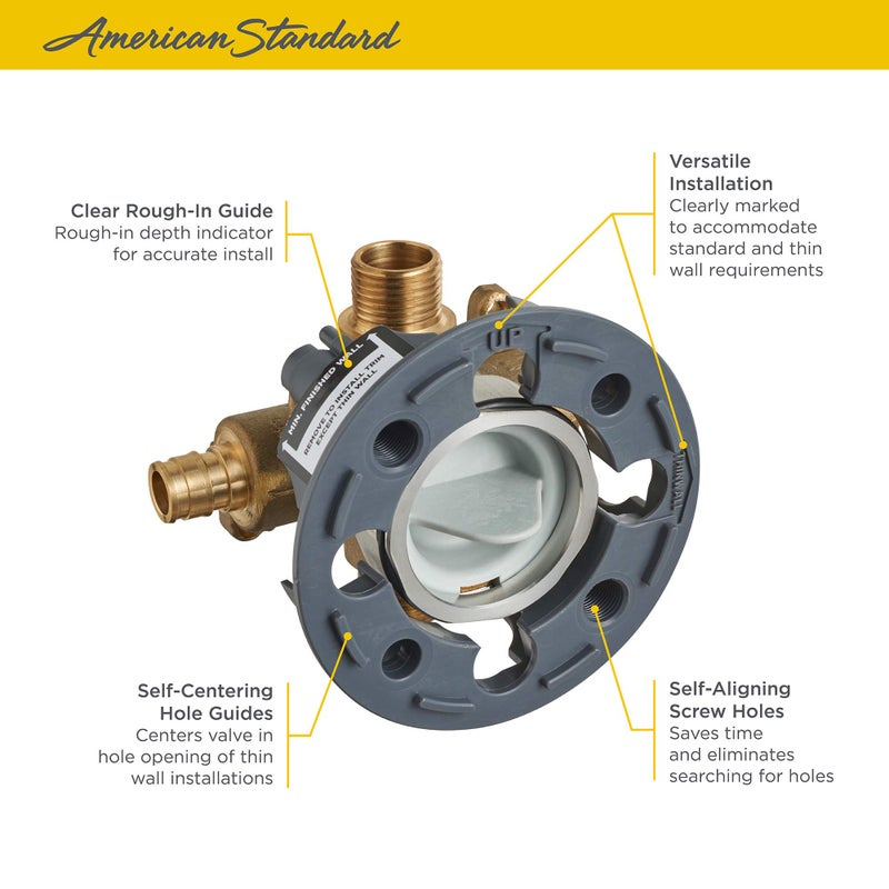 American Standard RU108 Flash Shower Rough-In Valve with PEX Inlets and Universal Outlets for Cold Expansion System - Image 4